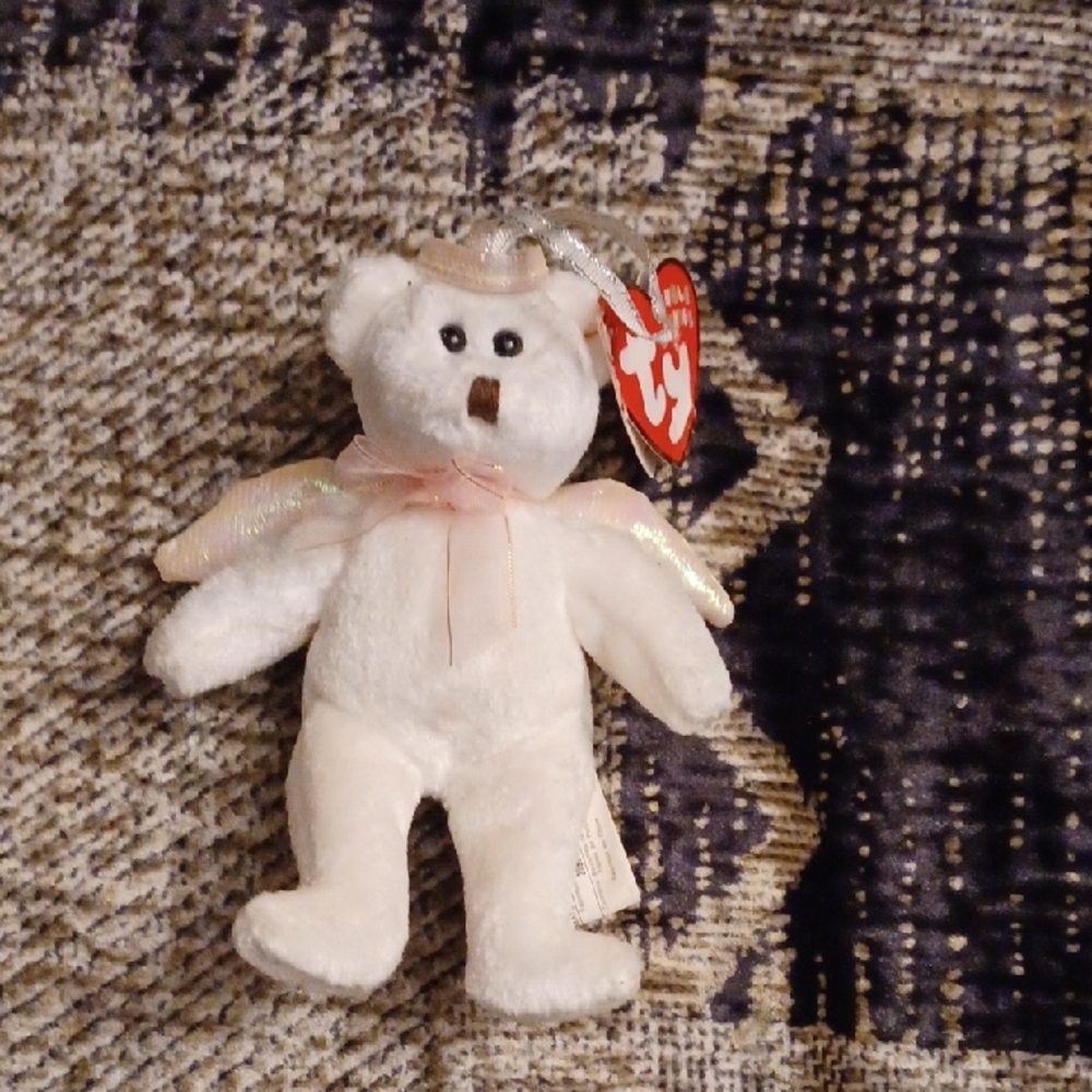 4/$40 Ty Beanie Babies White Plush "Halo" Angel Bear With Tag & Loop